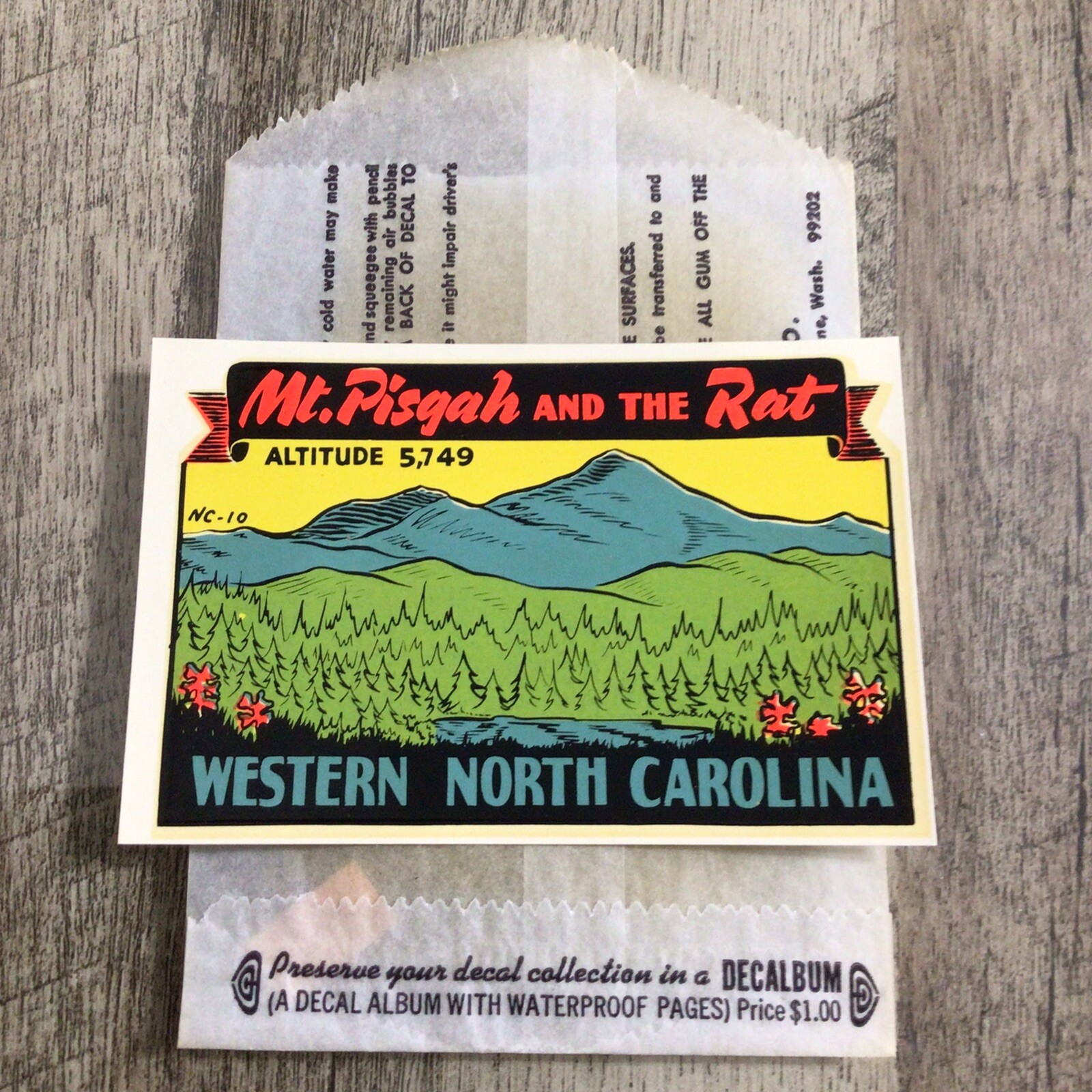 Vintage Lindgren-Turner Co. Decal Mt. Pisgah and the Rat Western North Carolina