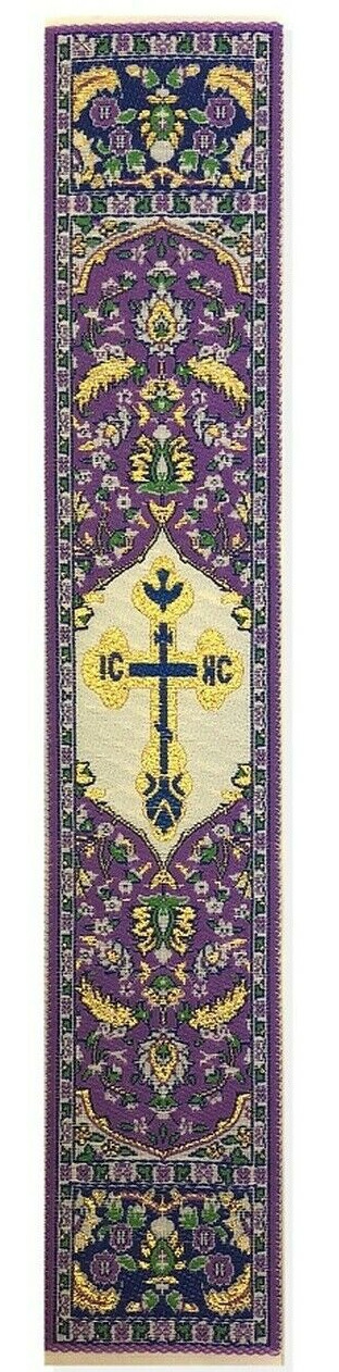 Tapestry Bookmark- Orthodox Christian Cross Icon, Purple & Gold 9