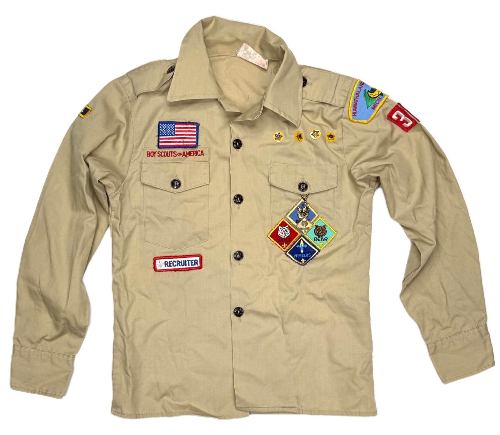 Boy Scouts of America BSA Shirt Long Sleeve Button w/ Patches Vintage 80s Boy Scouts of America BSA Shirt Long Sleeve Button w/ Patches Vintage 80s