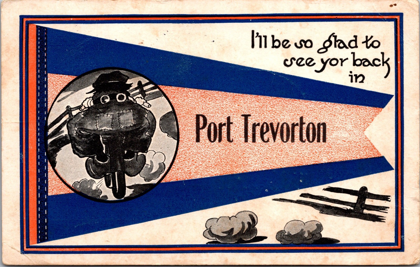 Port Trevorton Pennsylvania Pennant Motorcycle Postcard Posted 1913 Port Trevorton Pennsylvania Pennant Motorcycle Postcard Posted 1913
