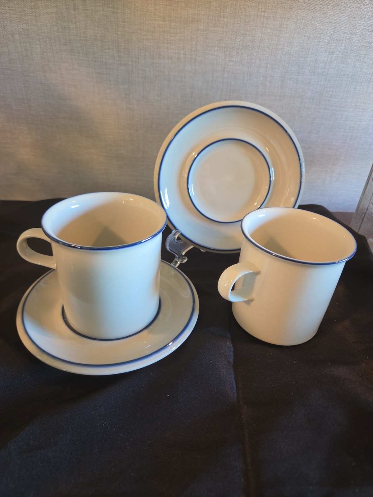 2 Retired Arabia Finland Saimaa Cup and Saucer Blue and White Coffee Tea 2 Retired Arabia Finland Saimaa Cup and Saucer Blue and White Coffee Tea