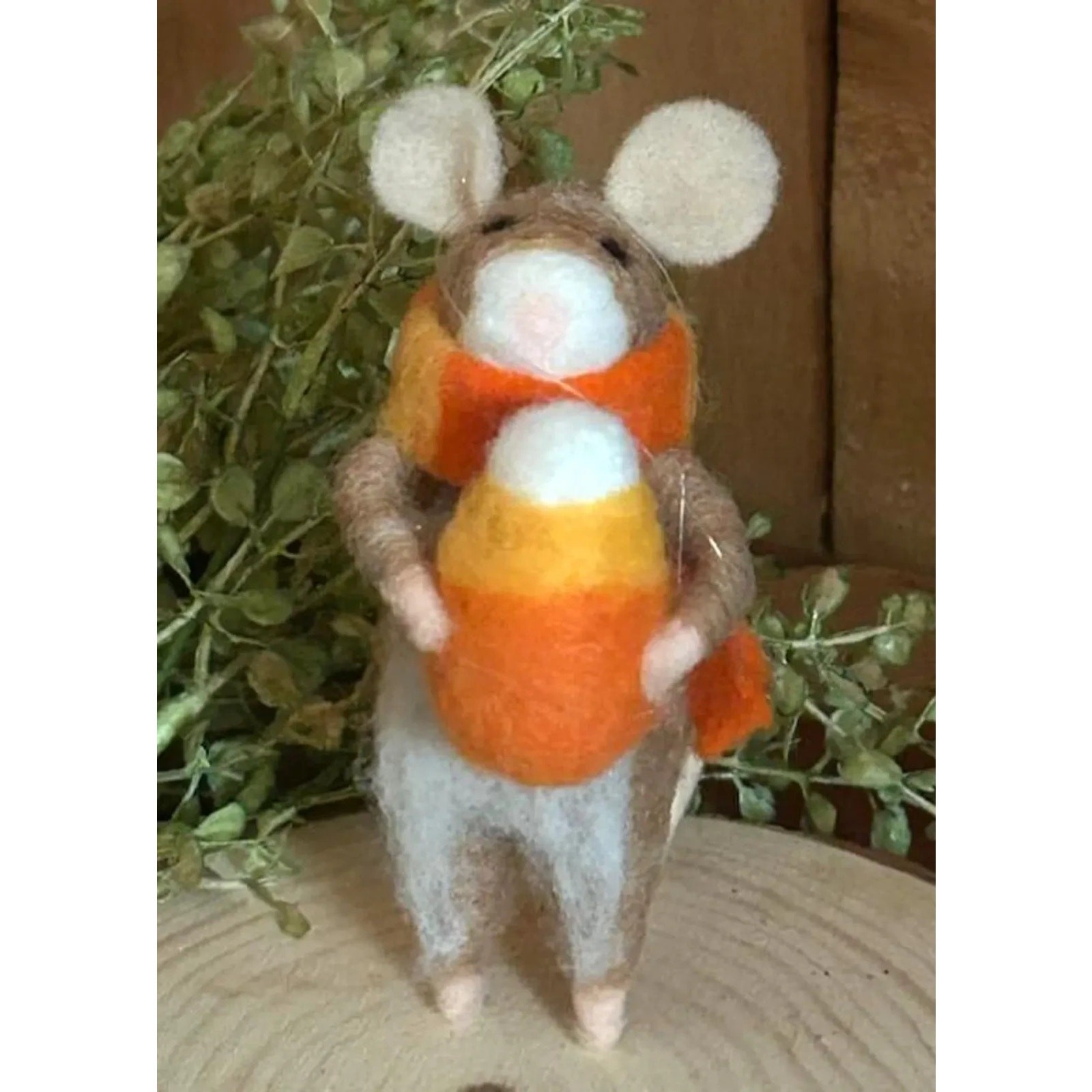 Candy Corn Needle Felted Mouse - Mouse Fall Harvest Halloween ornament figure