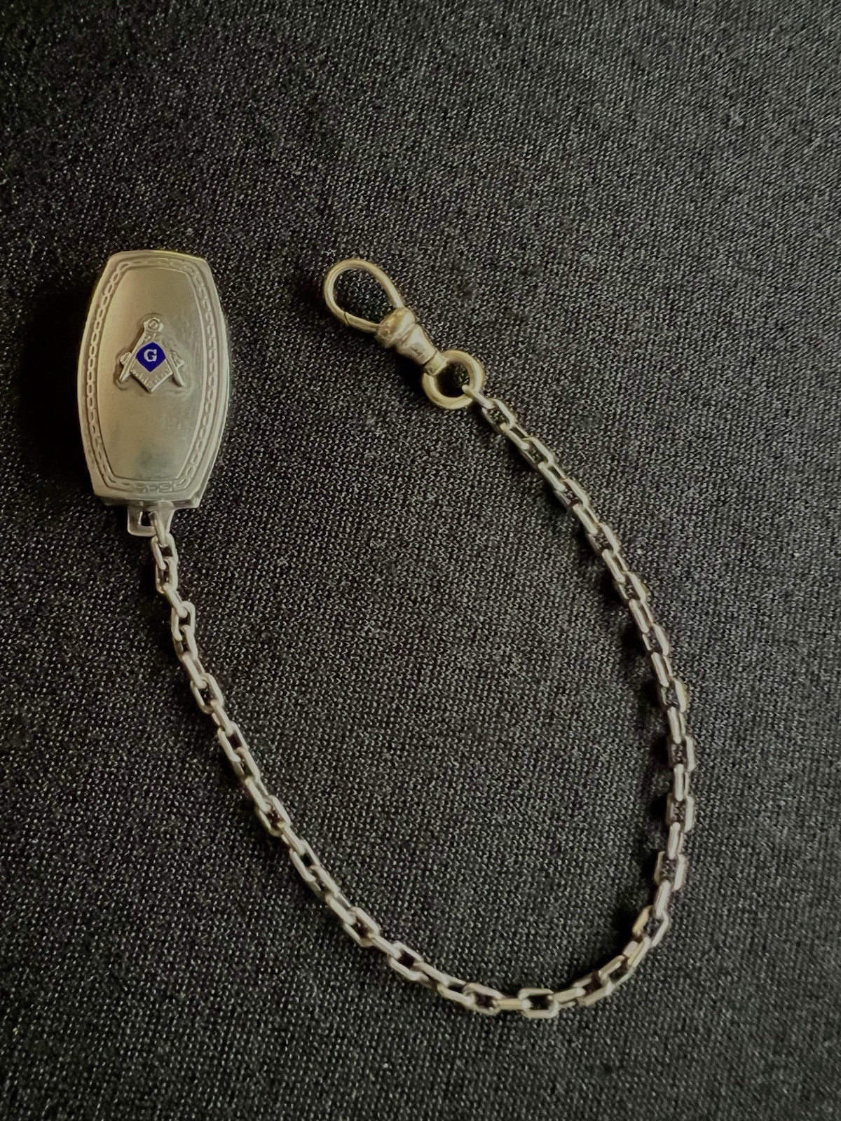 Vintage Art Deco Hickok Sterling Masonic Blue Enamel Beltogram Watch Fob Chain
