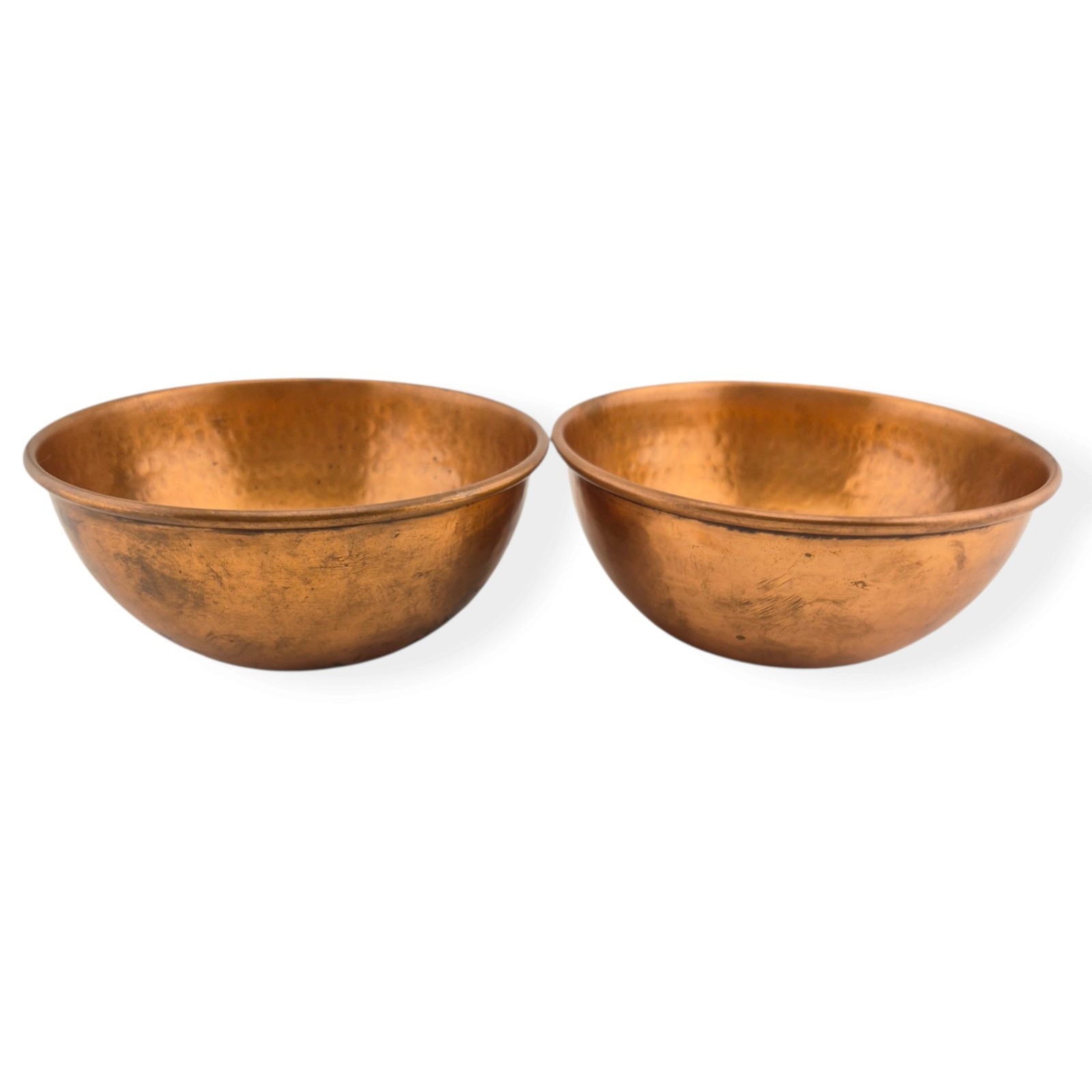 Pair Antique Russian Copper Bowls Tula Hammered Tsarist Pre-1917 Signed Hallmark