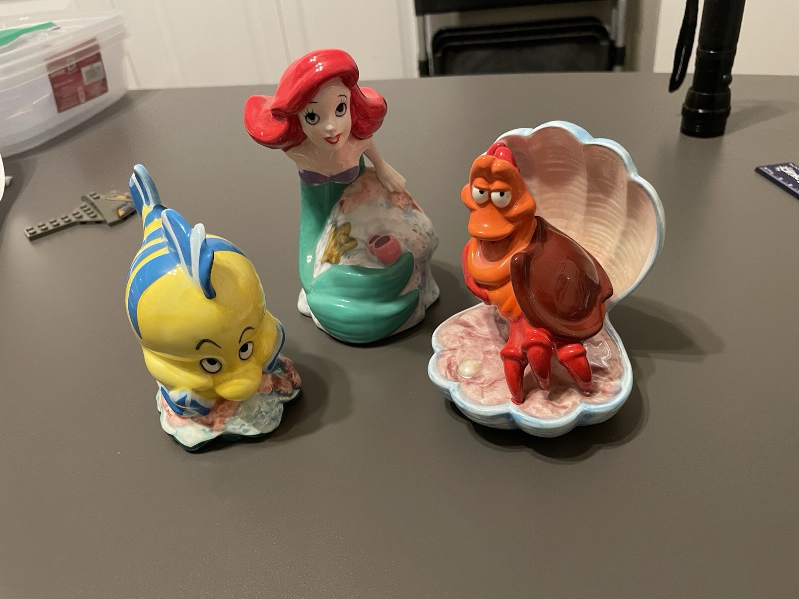 DISNEY SEBASTIAN, THE LITTLE MERMAID, FLOUNDER Ceramic Porcelain Figurine Japan DISNEY SEBASTIAN, THE LITTLE MERMAID, FLOUNDER Ceramic Porcelain Figurine Japan