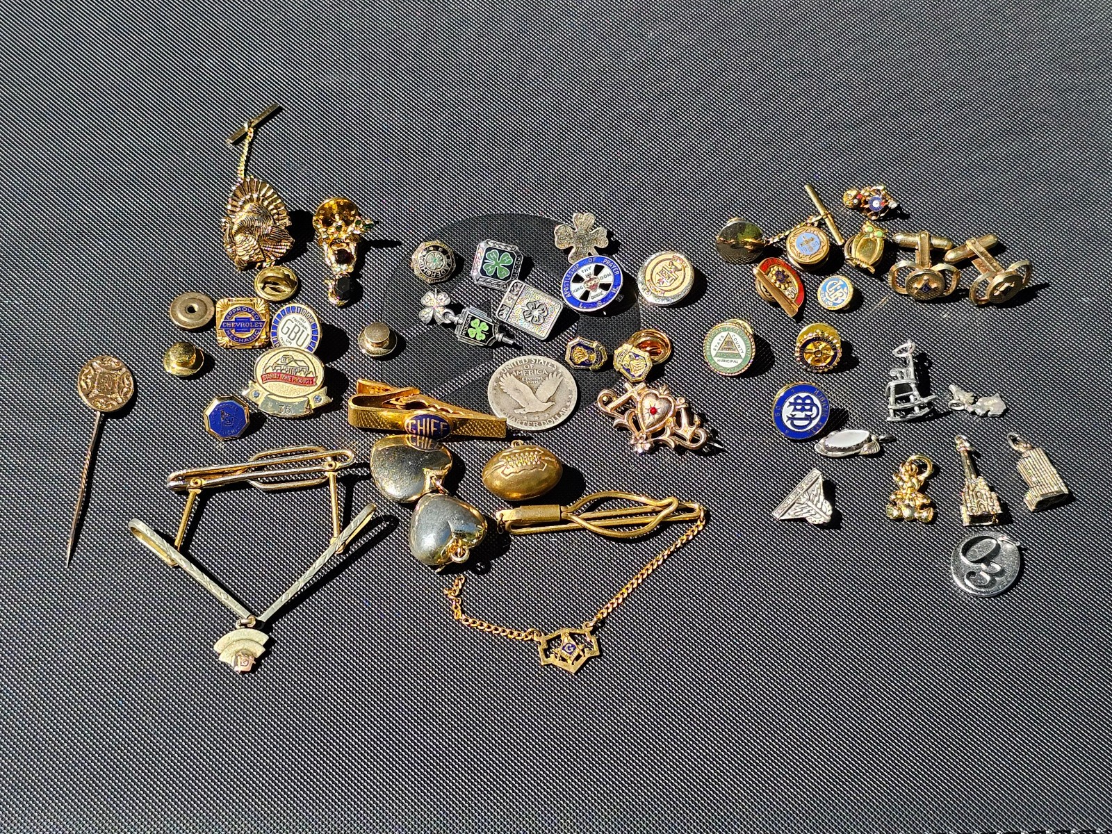 Vintage gold filled and sterling jewelry- masonic, fraternal, 4h pins and charms