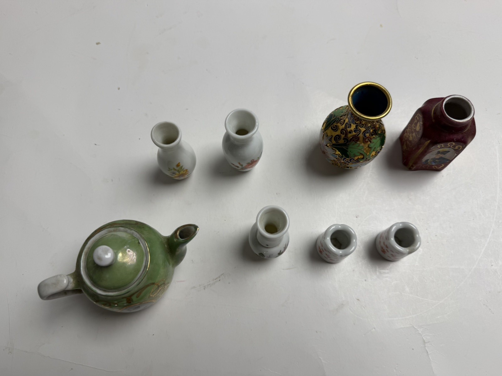 Vintage Miniature Porcelain Tea Set Vases Lot Hand Painted Decorative Collection Vintage Miniature Porcelain Tea Set Vases Lot Hand Painted Decorative Collection