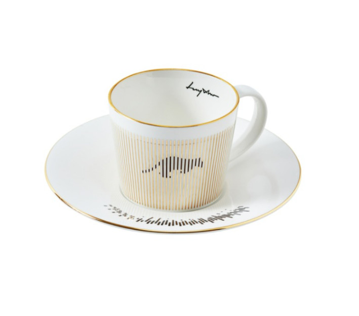 LUYCHO Mirror Cup & Saucer Locomotion Porcelain 8.1oz 11.1oz Animals Gold Rim
