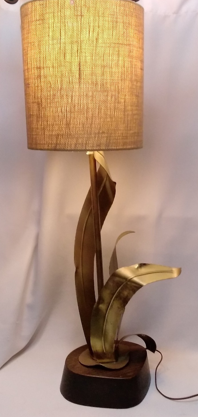 Vtg MCM 60's Wood & Brass Yasha Heifetz Foliate Sculptural Table Lamp Vtg MCM 60's Wood & Brass Yasha Heifetz Foliate Sculptural Table Lamp