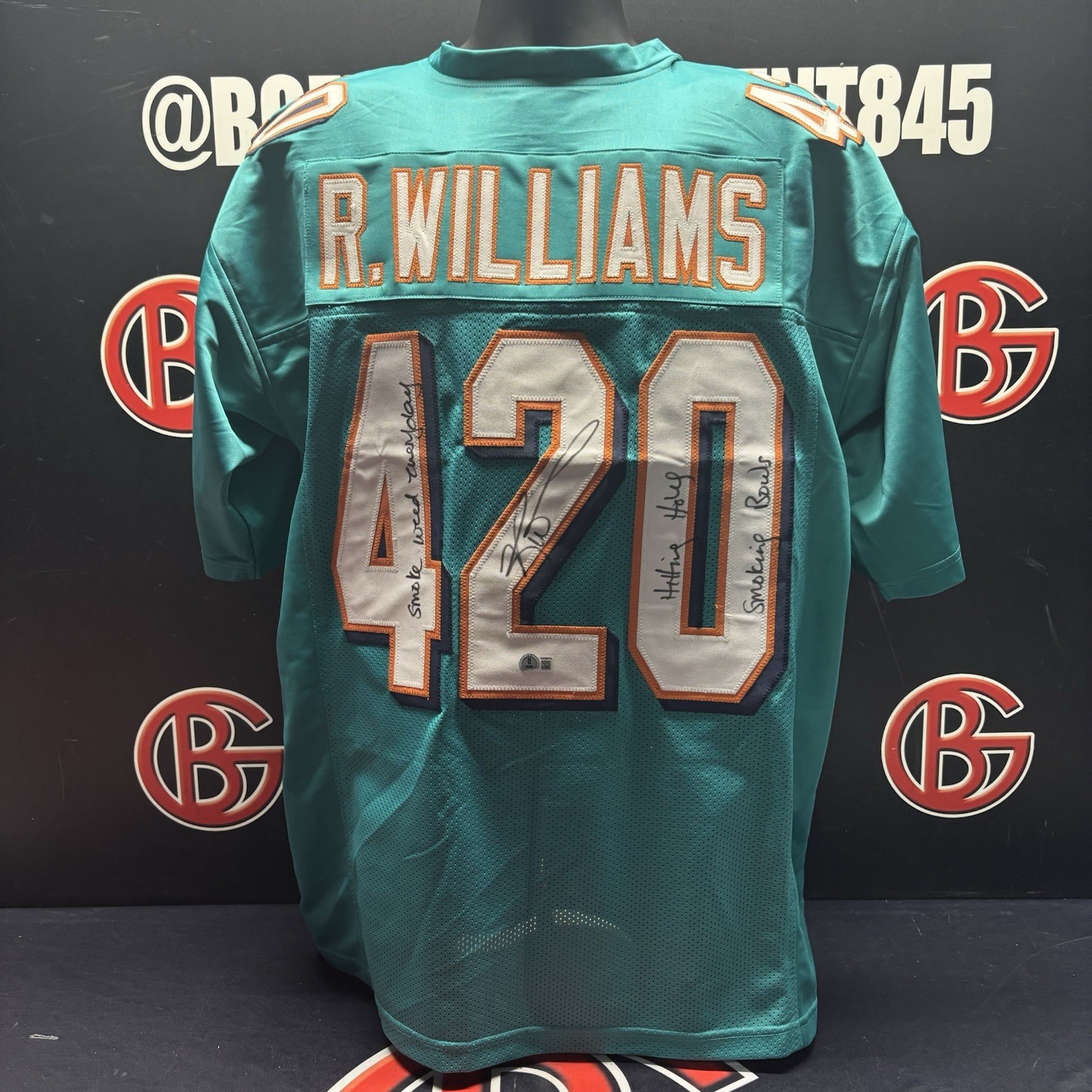 Ricky Williams Signed Miami Dolphins Autographed Inscribed Jersey Beckett BAS Ricky Williams Signed Miami Dolphins Autographed Inscribed Jersey Beckett BAS