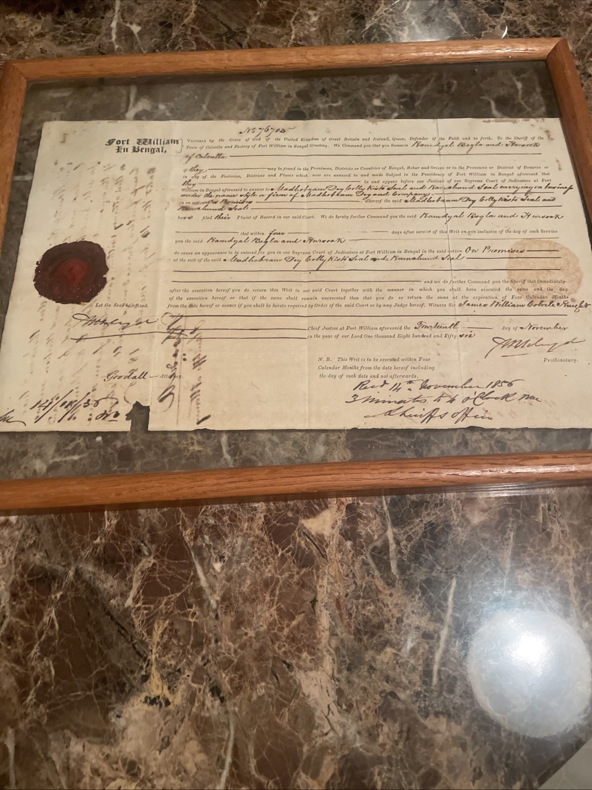 Rare 1856 British East India Co. Legal Writ - Calcutta Supreme Court