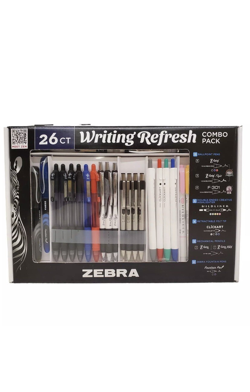 ZEBRA Pens Combo Pack Writing Refresh 26 Count Z-Grip ClickArt Fountain Pen ZEBRA Pens Combo Pack Writing Refresh 26 Count Z-Grip ClickArt Fountain Pen