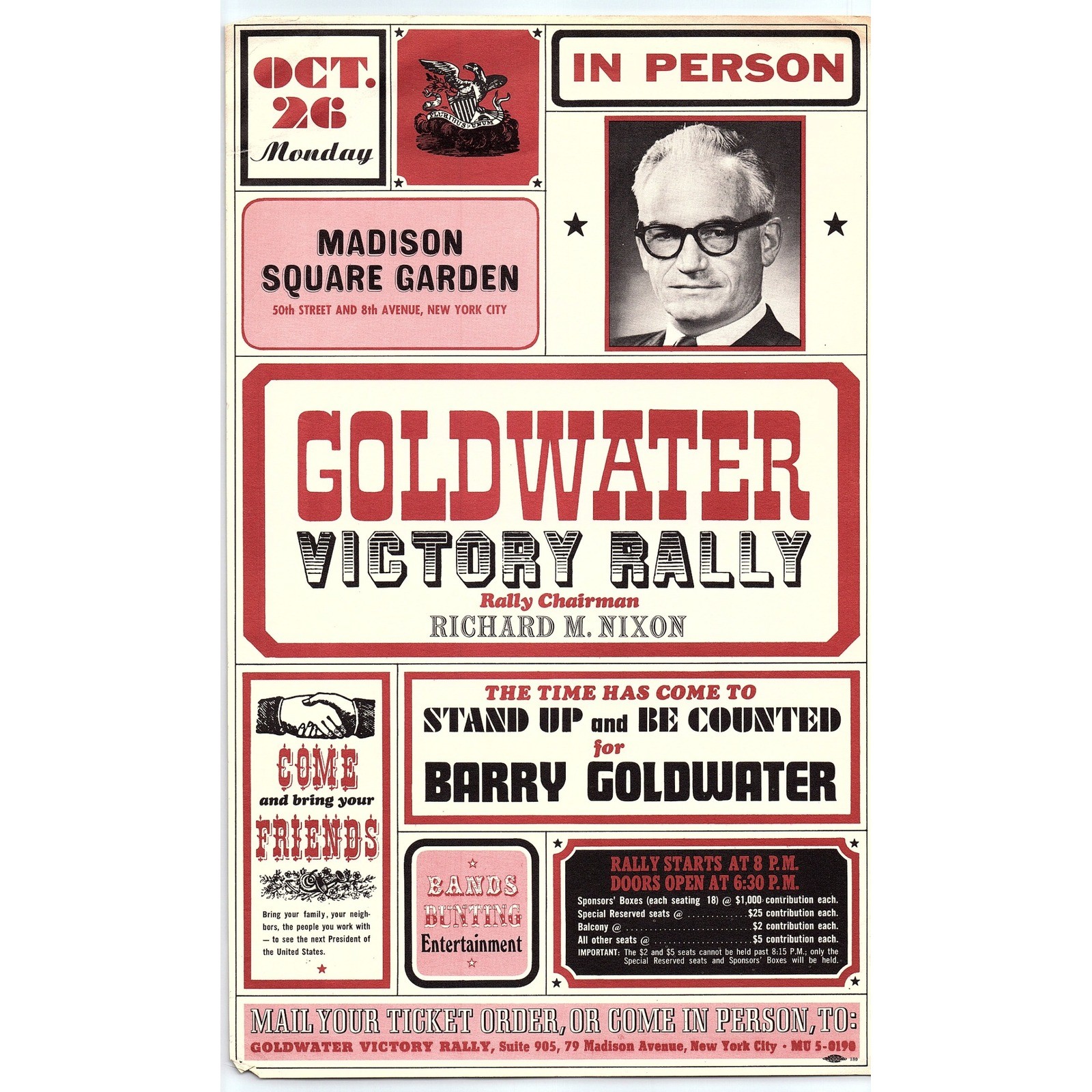 1964 Barry Goldwater Victory Rally Flyer Madison Square Garden Richard Nixon MSG 1964 Barry Goldwater Victory Rally Flyer Madison Square Garden Richard Nixon MSG