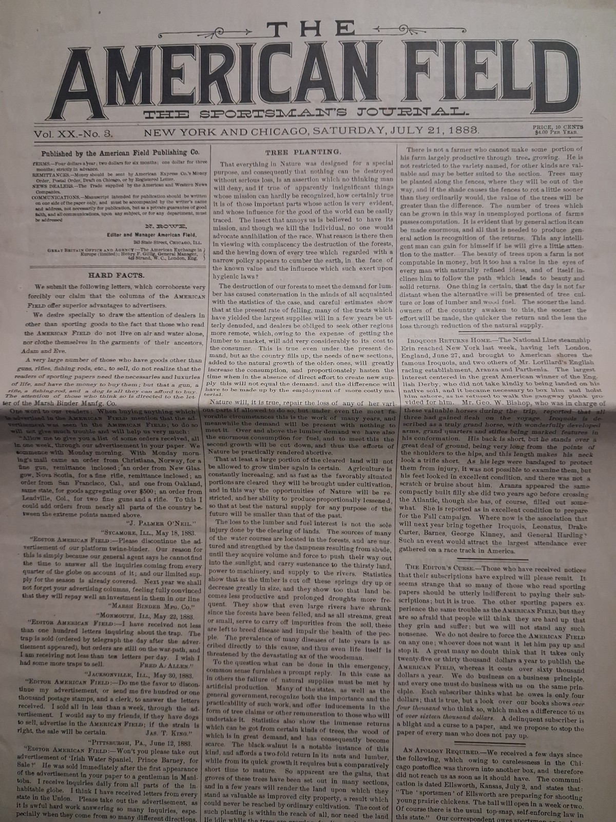 1883 The American Field July 21 THE SPORTMAN\'S JOURNAL Victorian Newspaper 1883 The American Field July 21 THE SPORTMAN\'S JOURNAL Victorian Newspaper