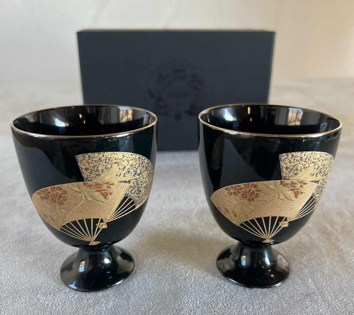 Mariage Frères Paris Japanese Black Porcelain Stemmed Tea Cup Set NIOB