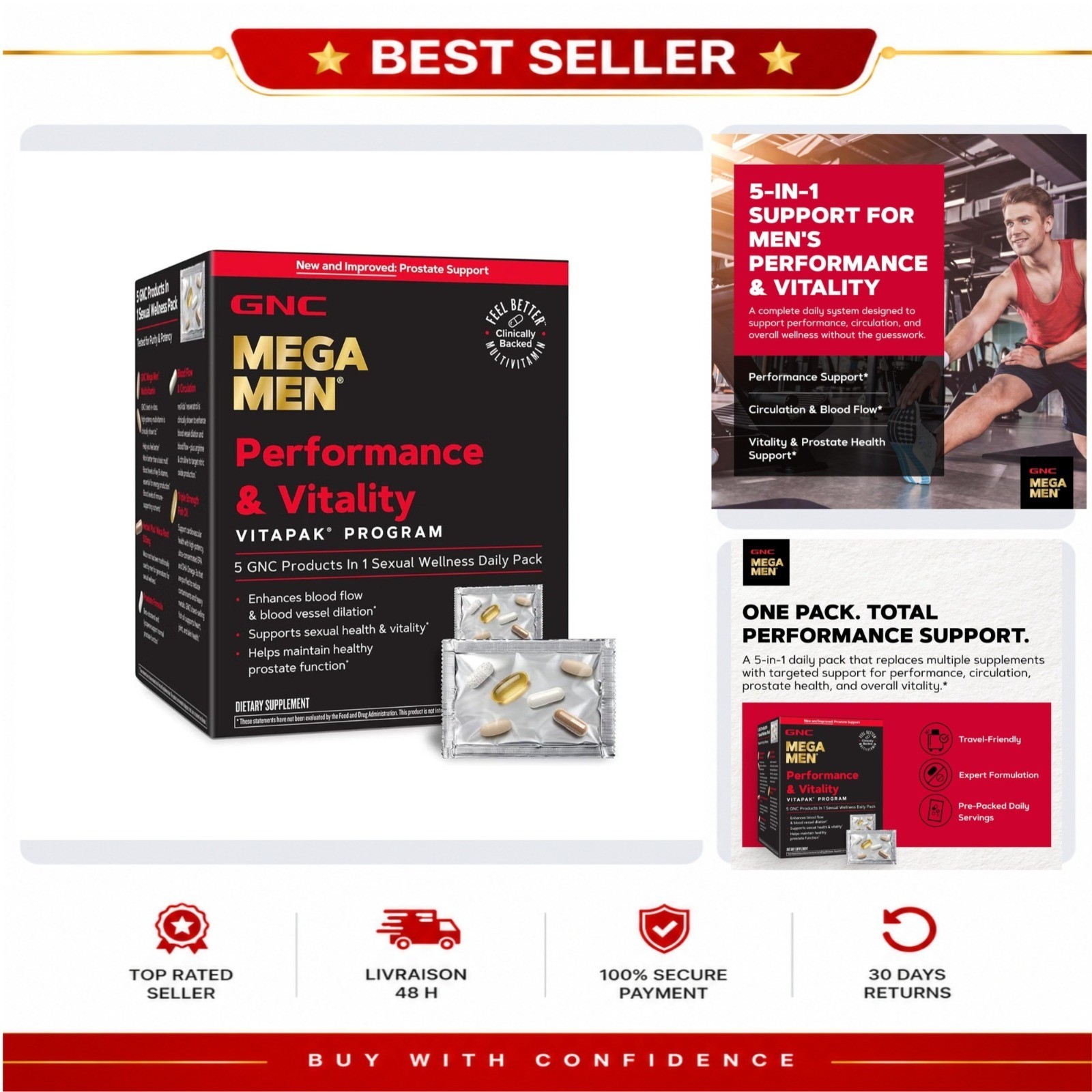 GNC Mega Men Performance Vitality Vitapak V2 30 Count Multivitamin