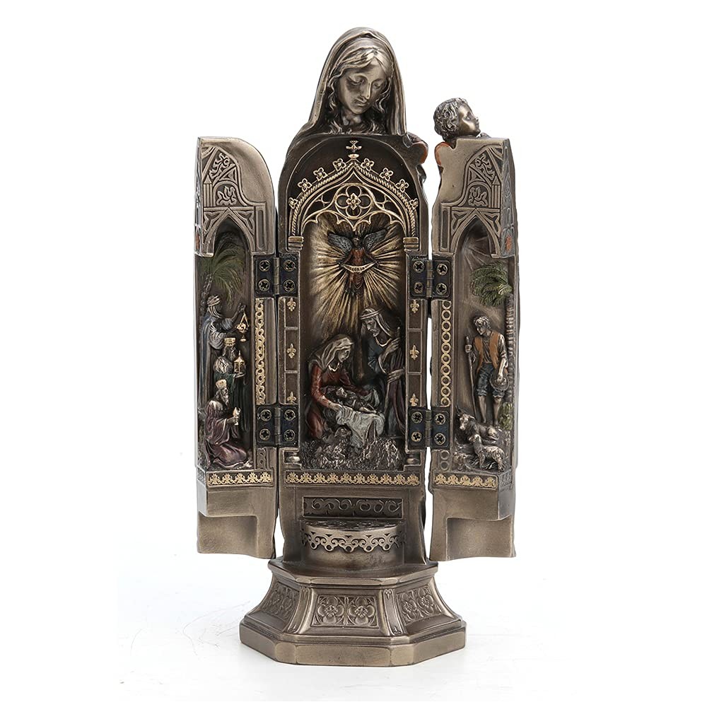Veronese Design 7 7/8 Inch Tall Madonna and Baby Jesus Triptych Religious