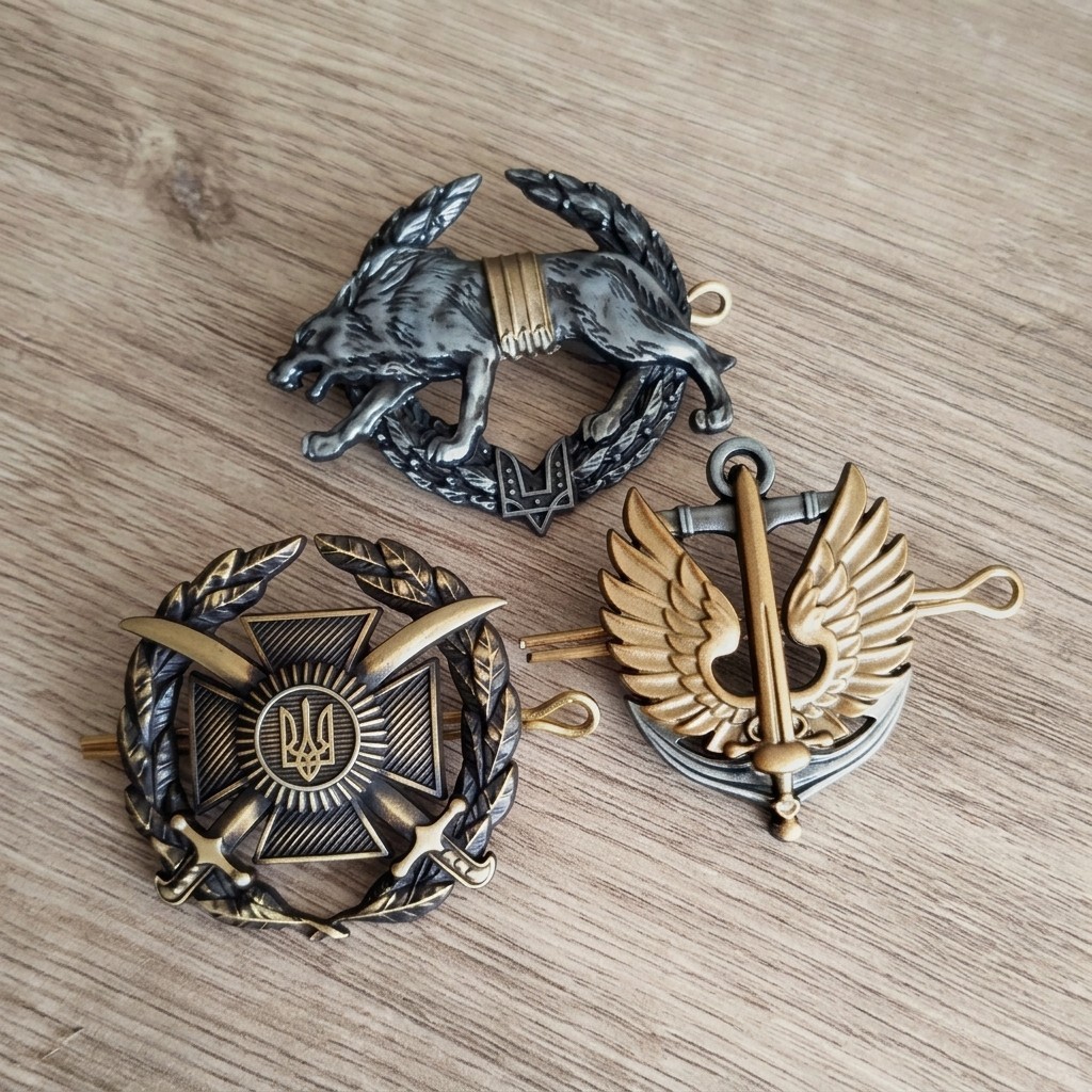 3 Pack Metallic Beret Badges of Ukraine Army. Pin Sign Army 3 Pack Metallic Beret Badges of Ukraine Army. Pin Sign Army