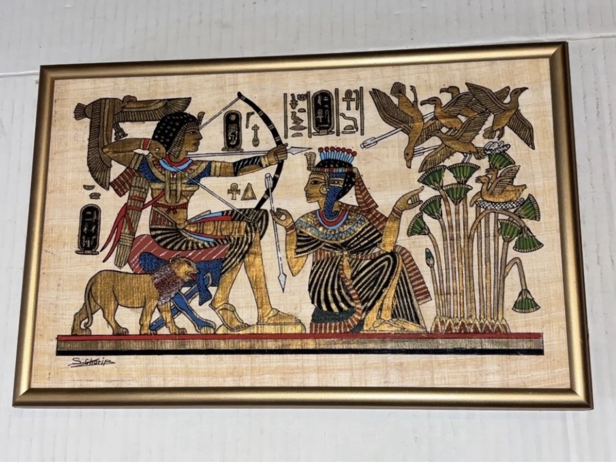 Vintage Egyptian King Ramses Handpainted Papyrus in Gold Frame MADE IN EGYPT Vintage Egyptian King Ramses Handpainted Papyrus in Gold Frame MADE IN EGYPT