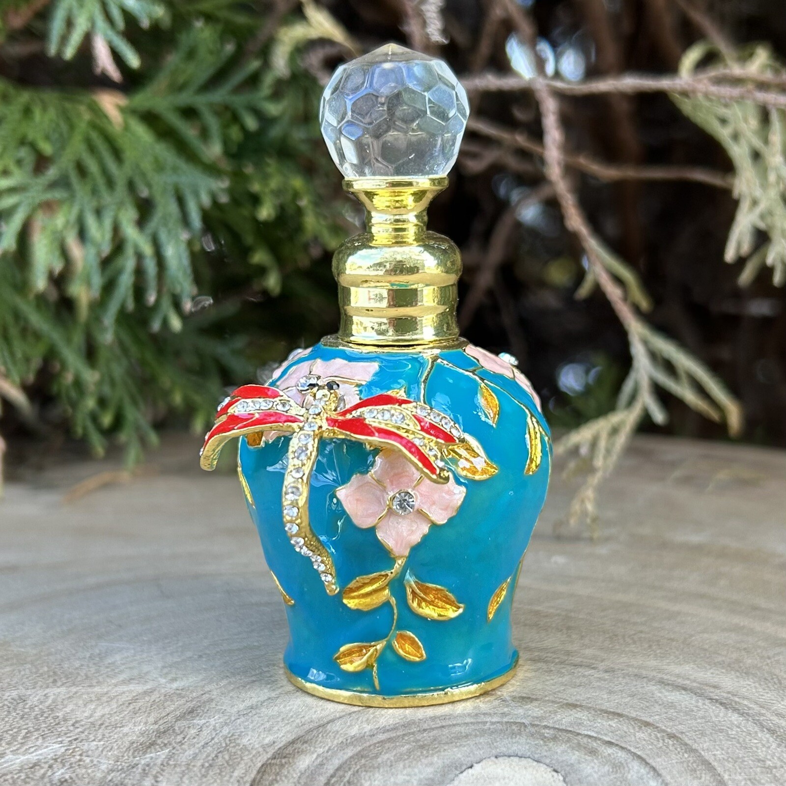Dragonfly Oriental Vintage-Style 6mL Glass Perfume Bottle In Turquoise Blue