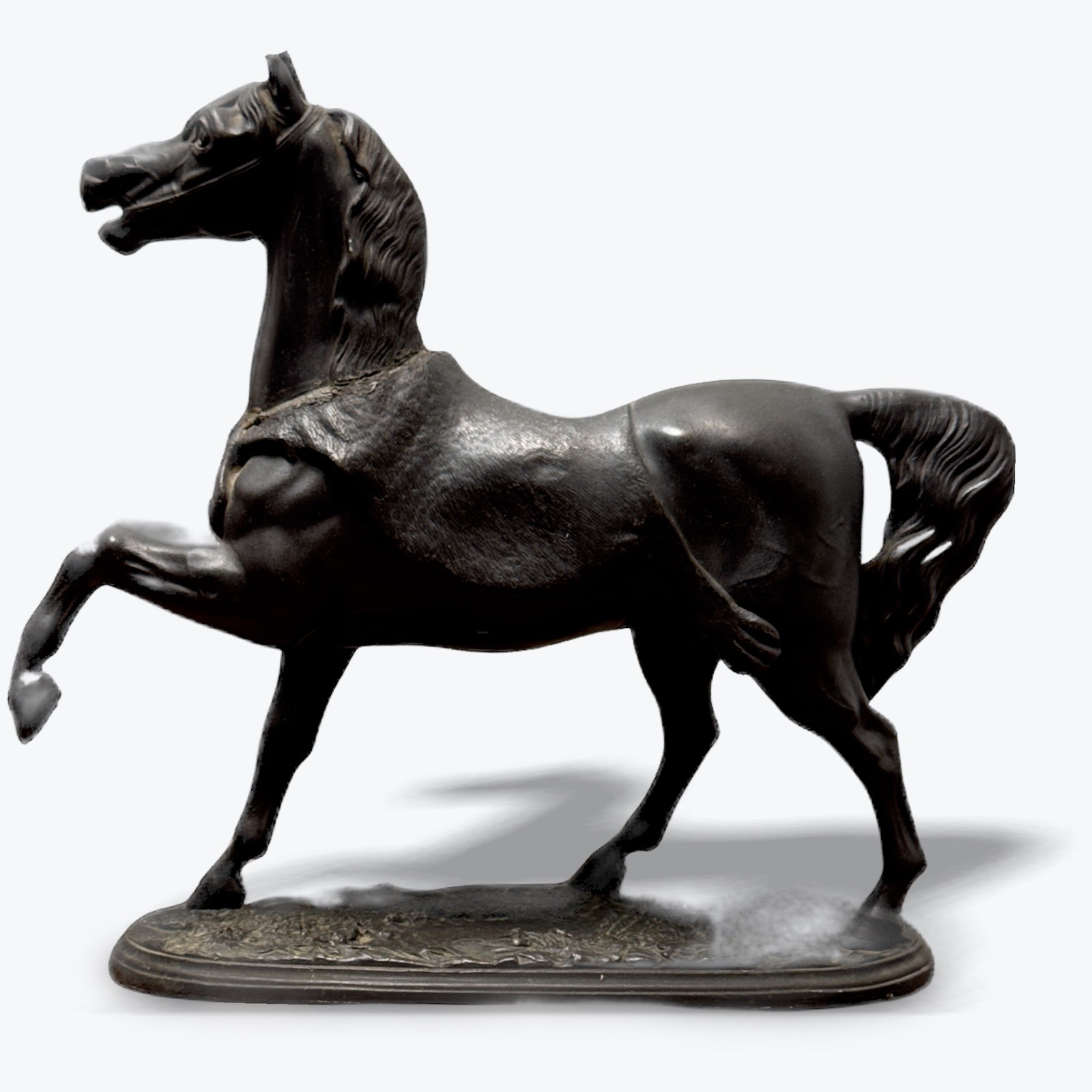 Antique Spelter Horse Statue Prancing Stallion Sculpture Bronze Finish 12x14