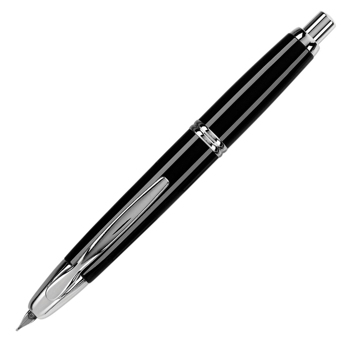 Pilot Vanishing Point Fountain Pen in Black & Rhodium - 18K Gold Extra Fine Pt.