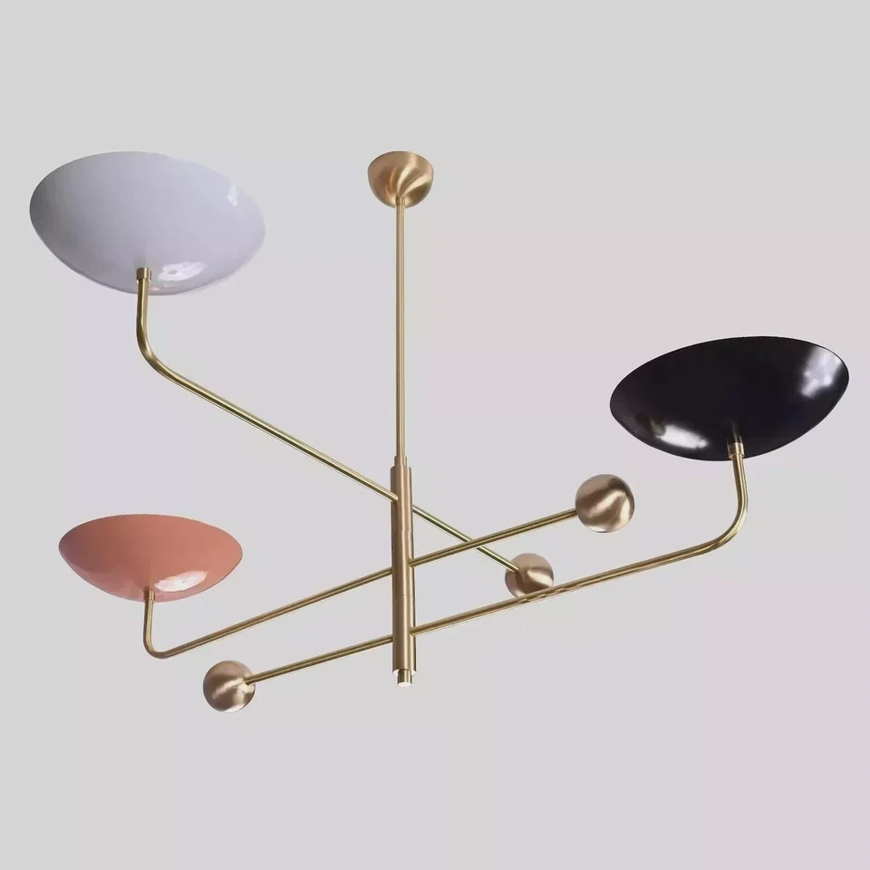 Elegant 3-Arm Brass Sputnik Chandelier – Mid Century Luxury Ceiling Lamp Elegant 3-Arm Brass Sputnik Chandelier – Mid Century Luxury Ceiling Lamp