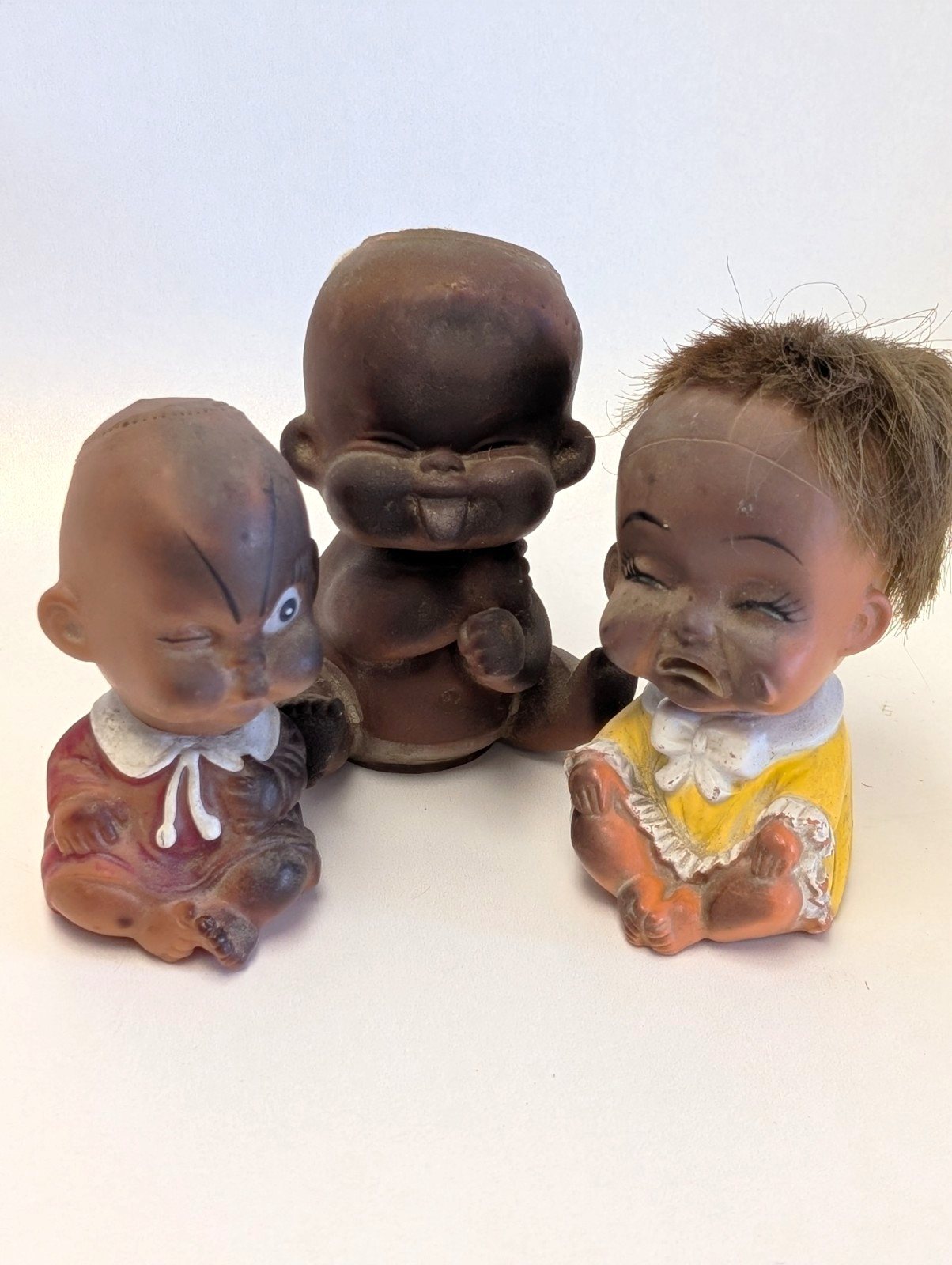 Vintage Rubber Baby Doll Squeak Toy Lot of 3 Hong Kong Korea Collectible