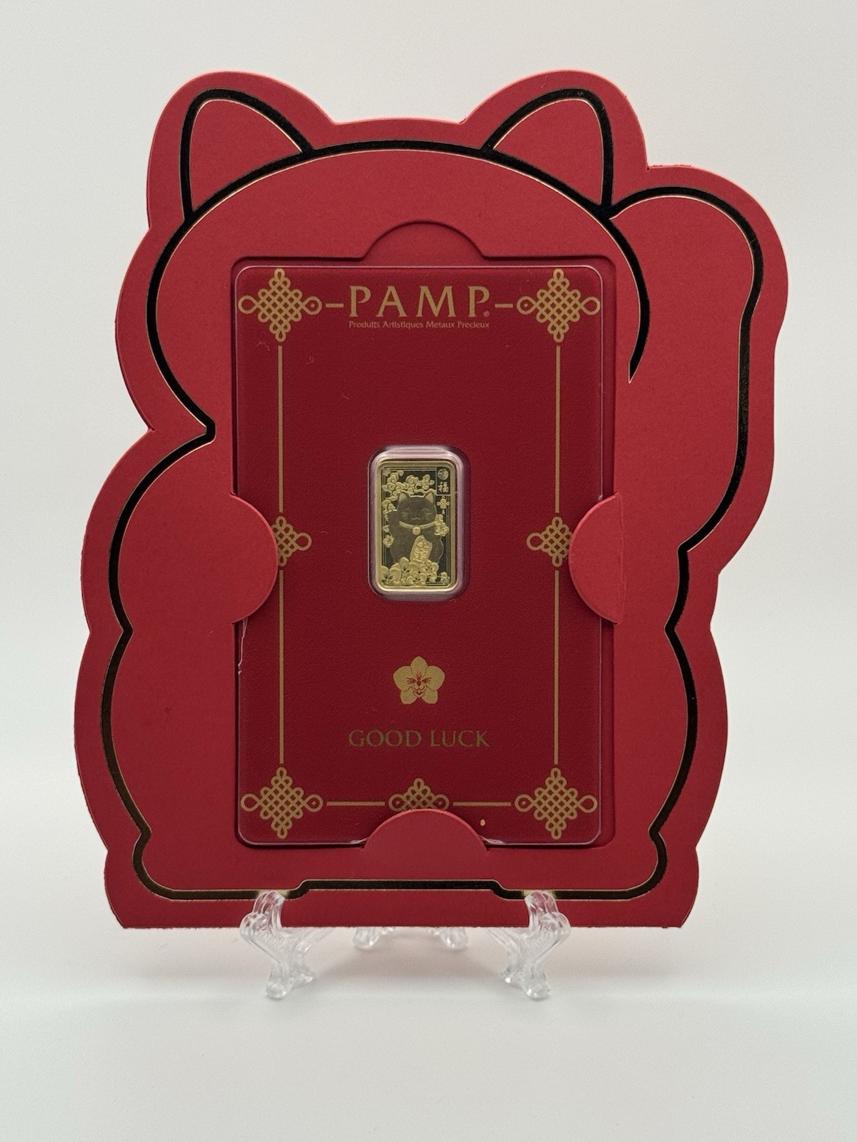PAMP Suisse 2.5g .9999 Fine Gold Bar in Good Luck Cat Assay Card PAMP Suisse 2.5g .9999 Fine Gold Bar in Good Luck Cat Assay Card