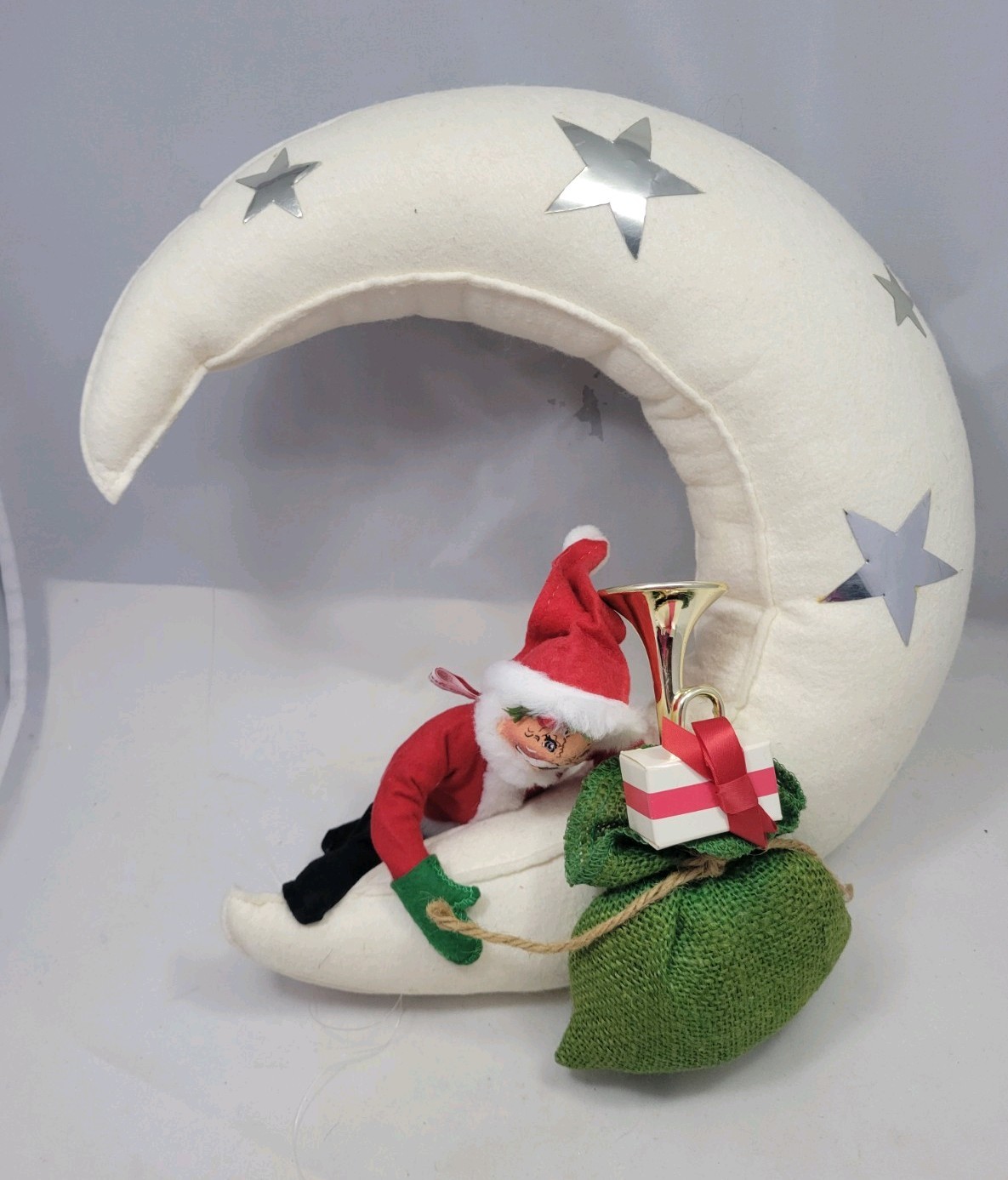Vintage 1981 ANNALEE Christmas Santa On Hanging Crescent Moon Collectible Doll Vintage 1981 ANNALEE Christmas Santa On Hanging Crescent Moon Collectible Doll