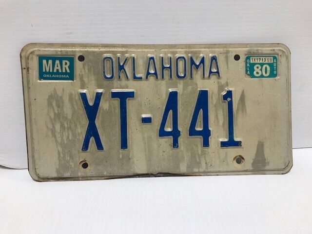 VINTAGE --Previously Owned 1980 Oklahoma license plate XT-441