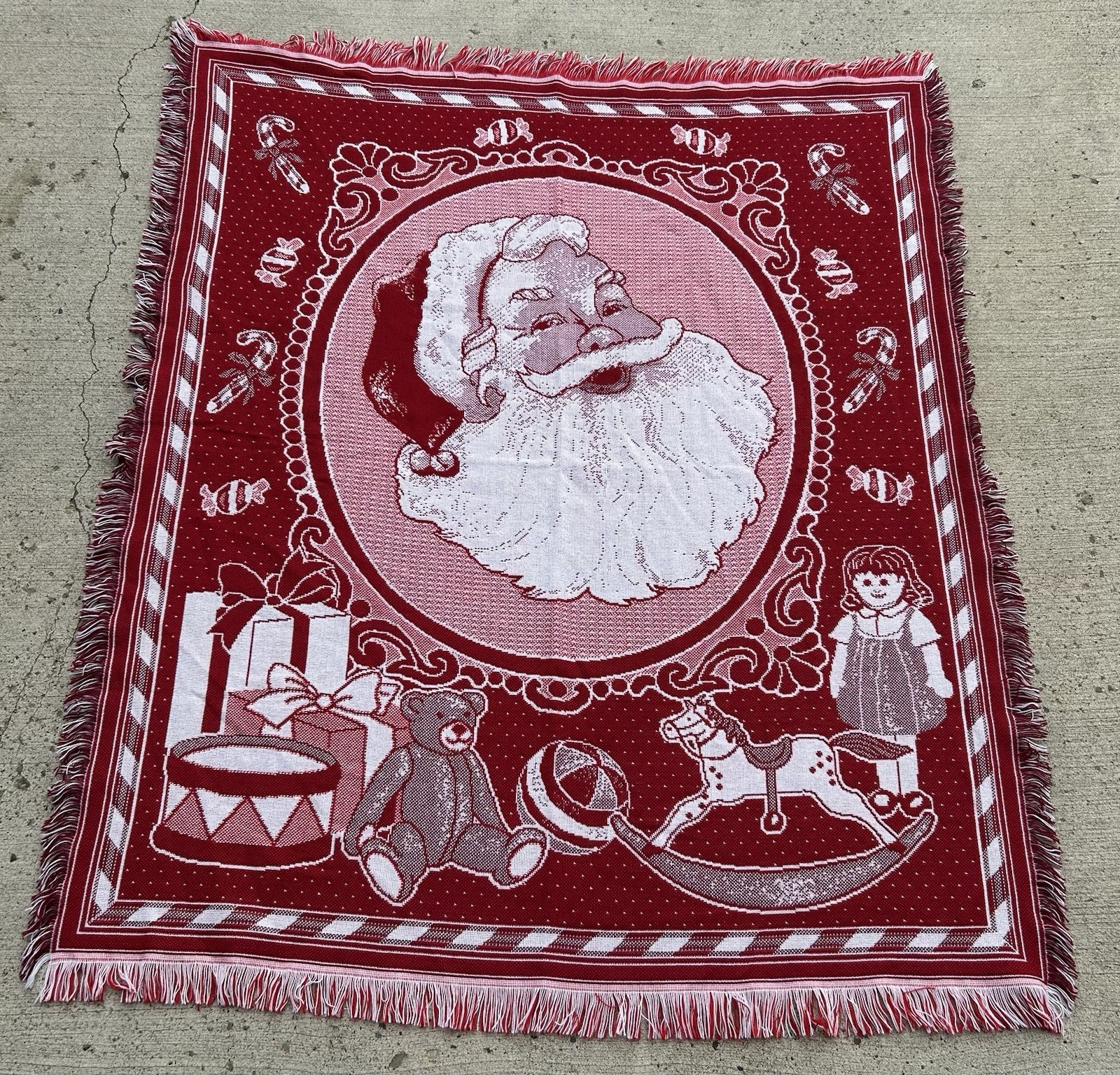 American Weavers Christmas Santa Claus Tapestry Throw Blanket Red Fringe 59\ American Weavers Christmas Santa Claus Tapestry Throw Blanket Red Fringe 59\