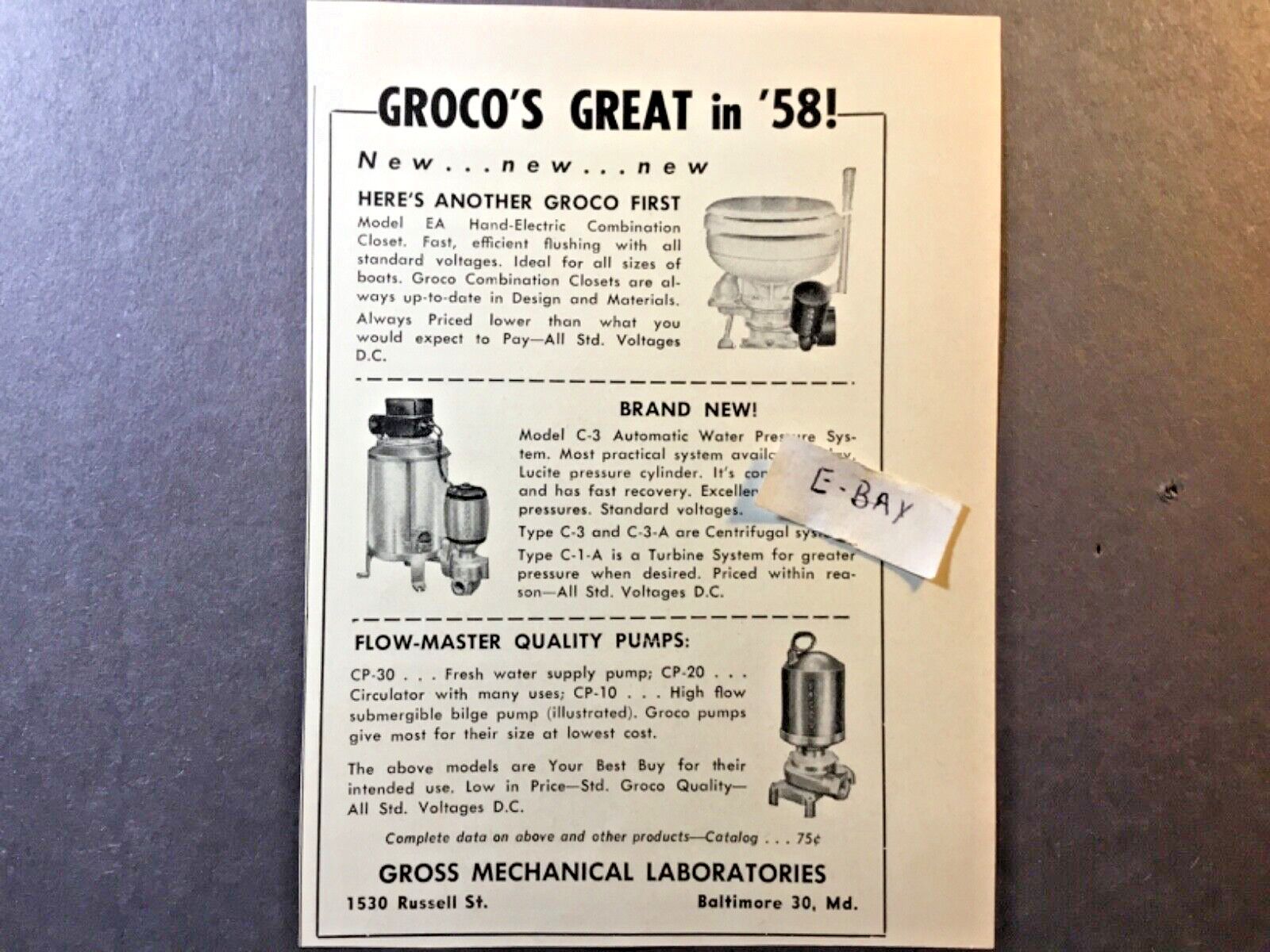 1958 Gross Mechanical Laboratories. Baltimore, MD. Flow-Master Pumps