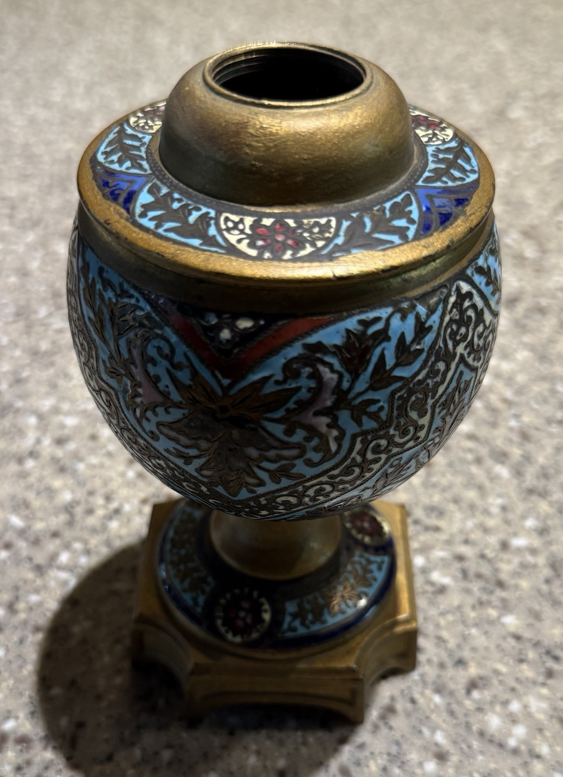 Antique French Champleve Enamel Brass Inkwell Base Urn Desk Accessory 19th C Antique French Champleve Enamel Brass Inkwell Base Urn Desk Accessory 19th C