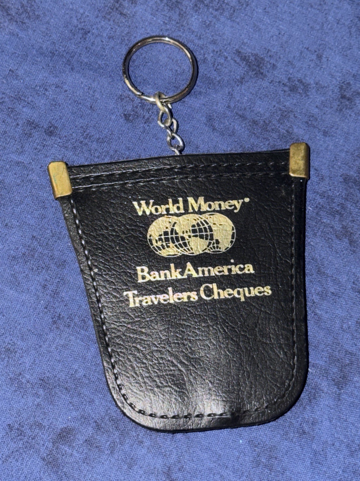 Vintage Vinyl World Money BankAmerica Travelers Checques Pouch with Keychain