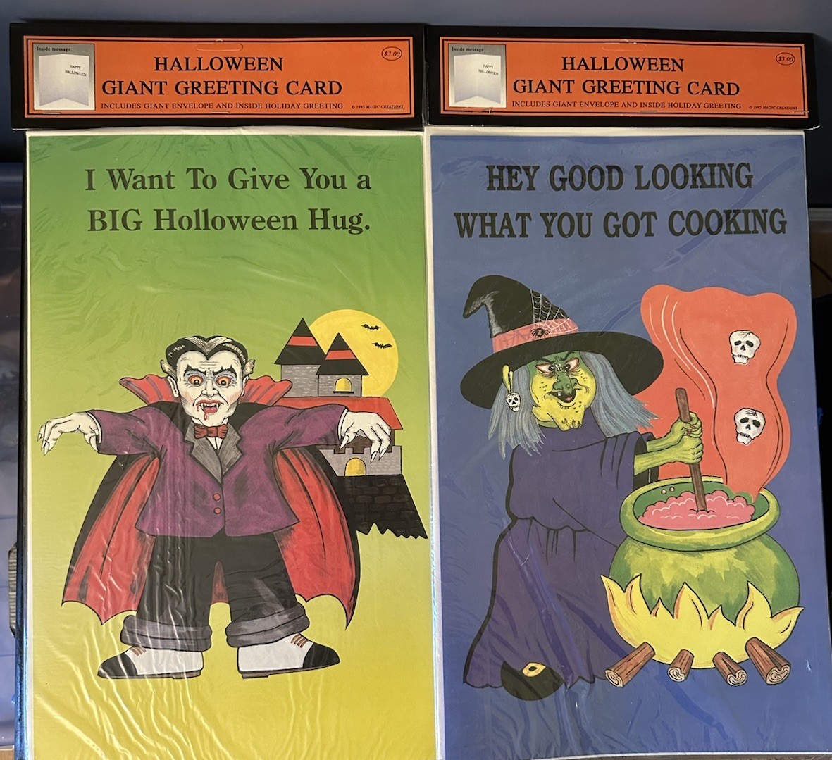 Vtg Large Halloween Witch & Vampire Greeting Cards 1995 Sealed Set Of 2 Vtg Large Halloween Witch & Vampire Greeting Cards 1995 Sealed Set Of 2