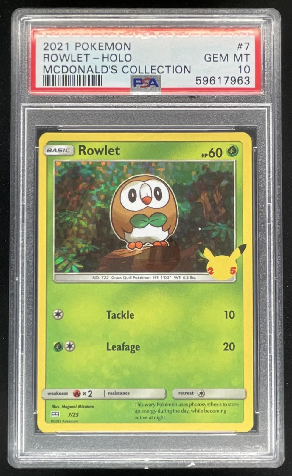 2021 Pokemon McDonald\'s 25th Anniversary Holo Foil #7/25 Rowlet PSA 10 2021 Pokemon McDonald\'s 25th Anniversary Holo Foil #7/25 Rowlet PSA 10