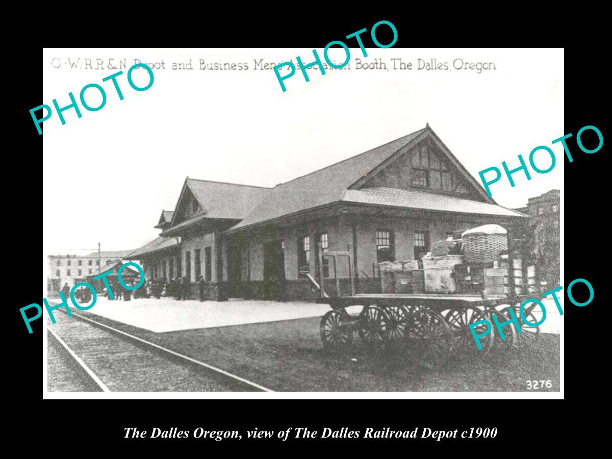 OLD LARGE HISTORIC PHOTO OF THE DALLES OREGON THE RAILROAD DEPOT STATION c1900 OLD LARGE HISTORIC PHOTO OF THE DALLES OREGON THE RAILROAD DEPOT STATION c1900
