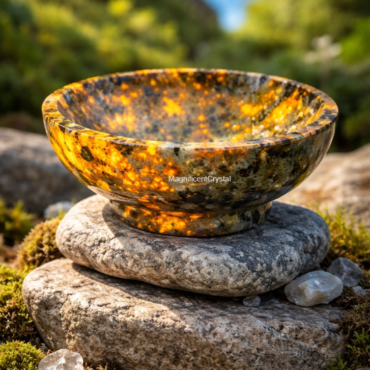 Hand Polished Yooperlite Bowl UV Reactive Glowing Crystal Stone Healing Mineral