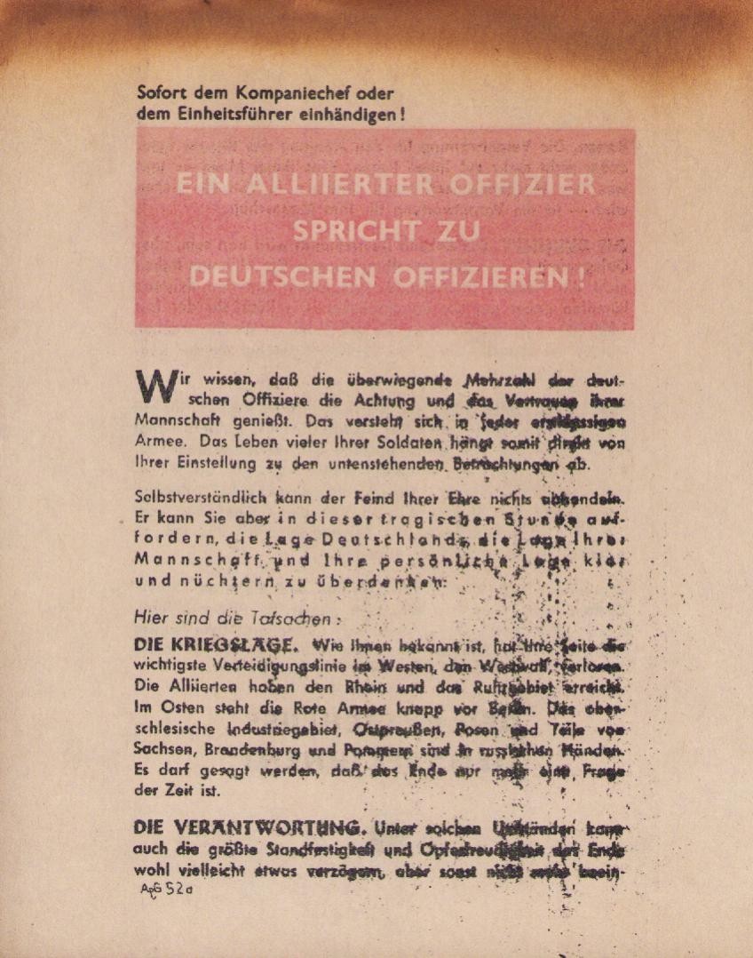 Original WWII US Allied Propaganda - To German Officers 1944 - Translated - Rare
