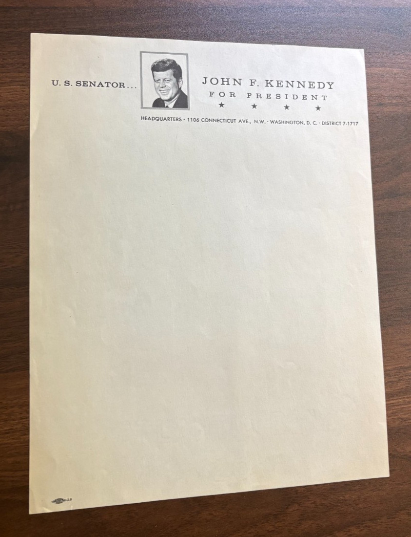 1960 John F Kennedy Official Campaign Letterhead Unused 1960 John F Kennedy Official Campaign Letterhead Unused