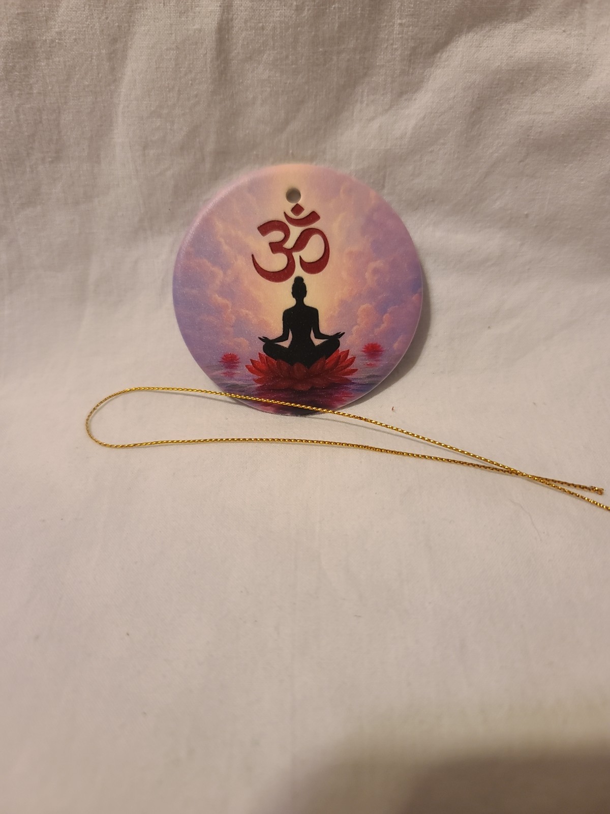 (G) Vintage Om Yoga Meditation Silhouette Ceramic Ornament (G) Vintage Om Yoga Meditation Silhouette Ceramic Ornament
