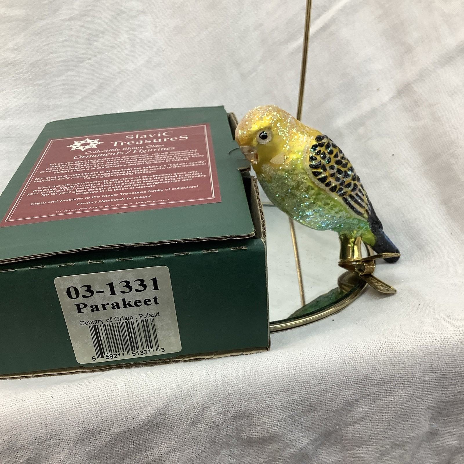 Vintage Slavic Treasures “Parakeet” Blown Glass Clip-on Ornament 03-1331 4” L Vintage Slavic Treasures “Parakeet” Blown Glass Clip-on Ornament 03-1331 4” L