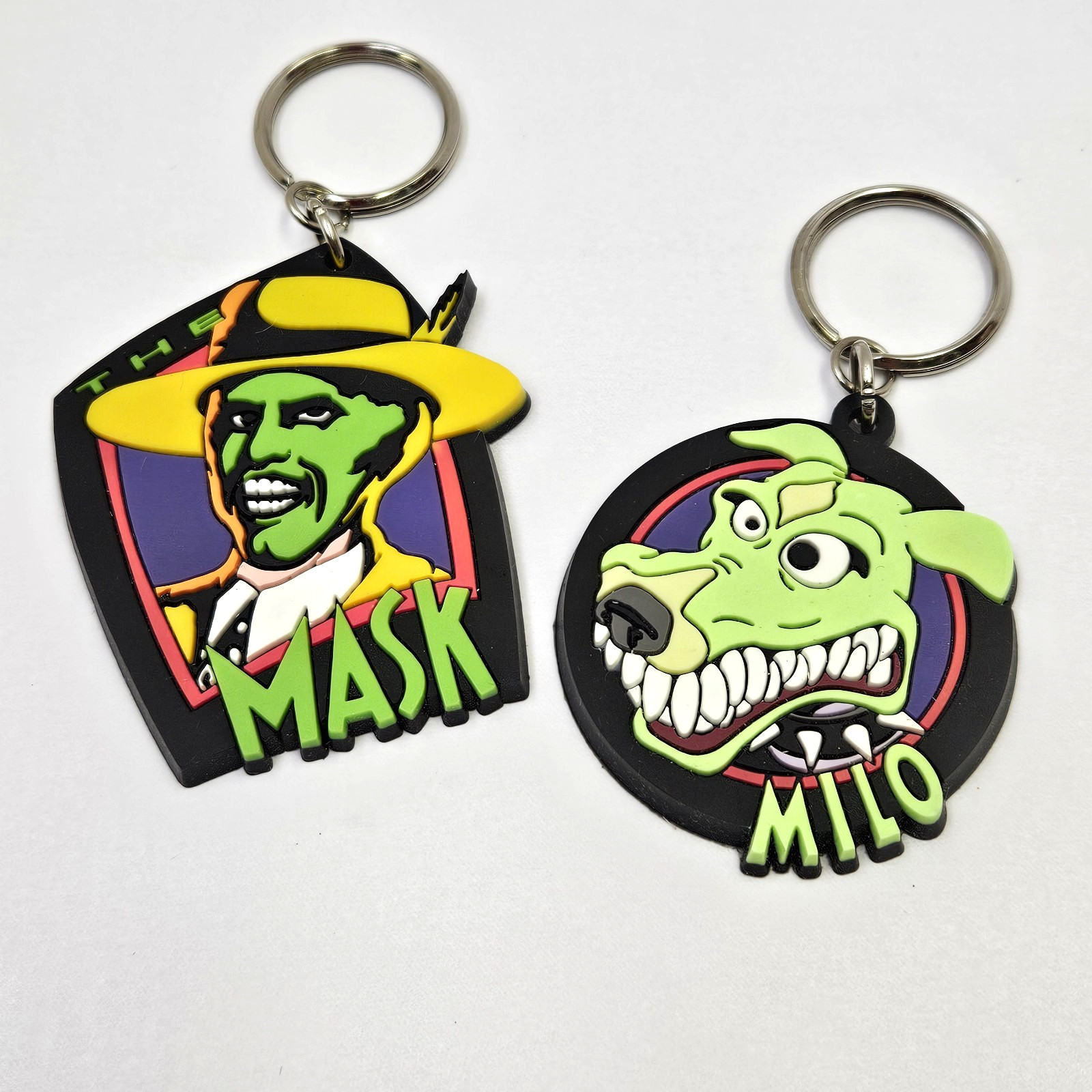 Set of 2 Vintage 1994 The Mask & Milo Keychains Rubber Applause Jim Carrey Set of 2 Vintage 1994 The Mask & Milo Keychains Rubber Applause Jim Carrey
