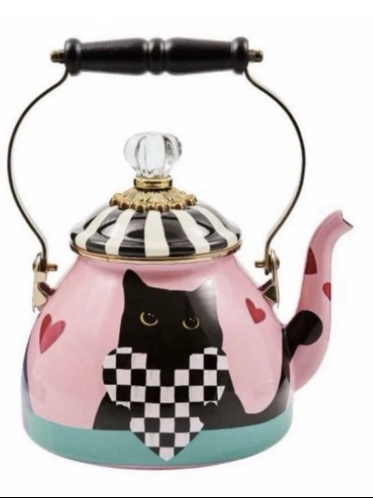 NEW Mackenzie Childs Cat Love 2-qt Tea Kettle Multicolor ~ Brand NEW Open Box