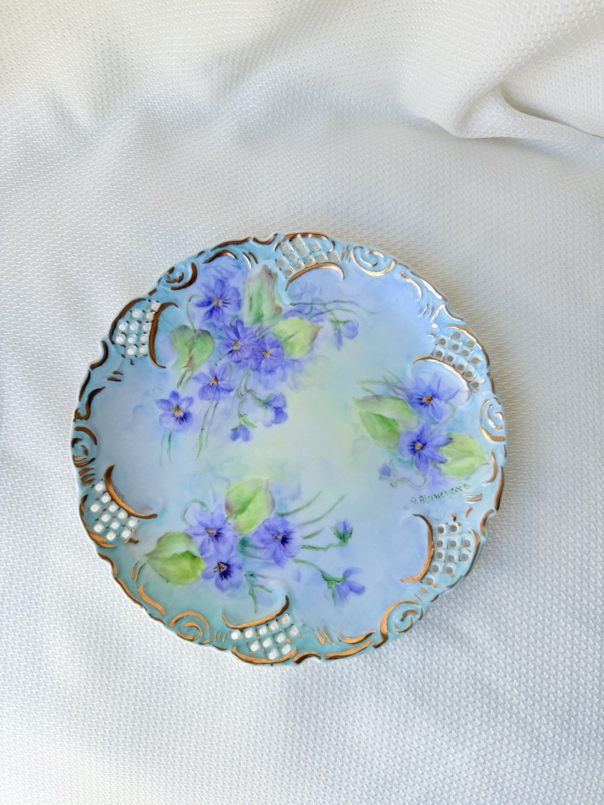 Antique Signed Unmarked Handpainted Flower Plate