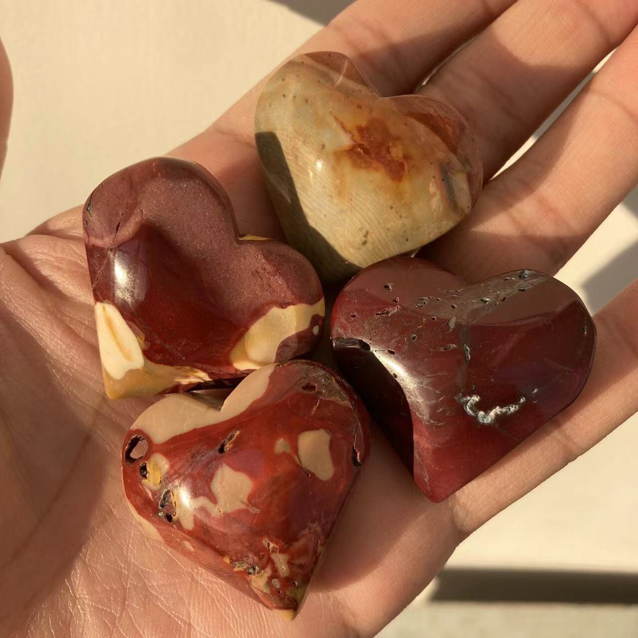 115g 4pcs Mookaite Jasper Heart Love Small Quartz Crystal Specimen Healing