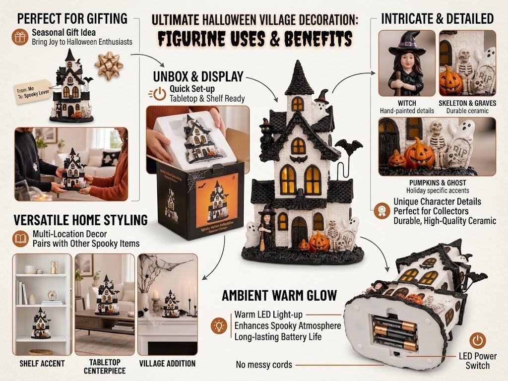9in Halloween Village Figurine Set Resin Haunted House Decor 9in Halloween Village Figurine Set Resin Haunted House Decor
