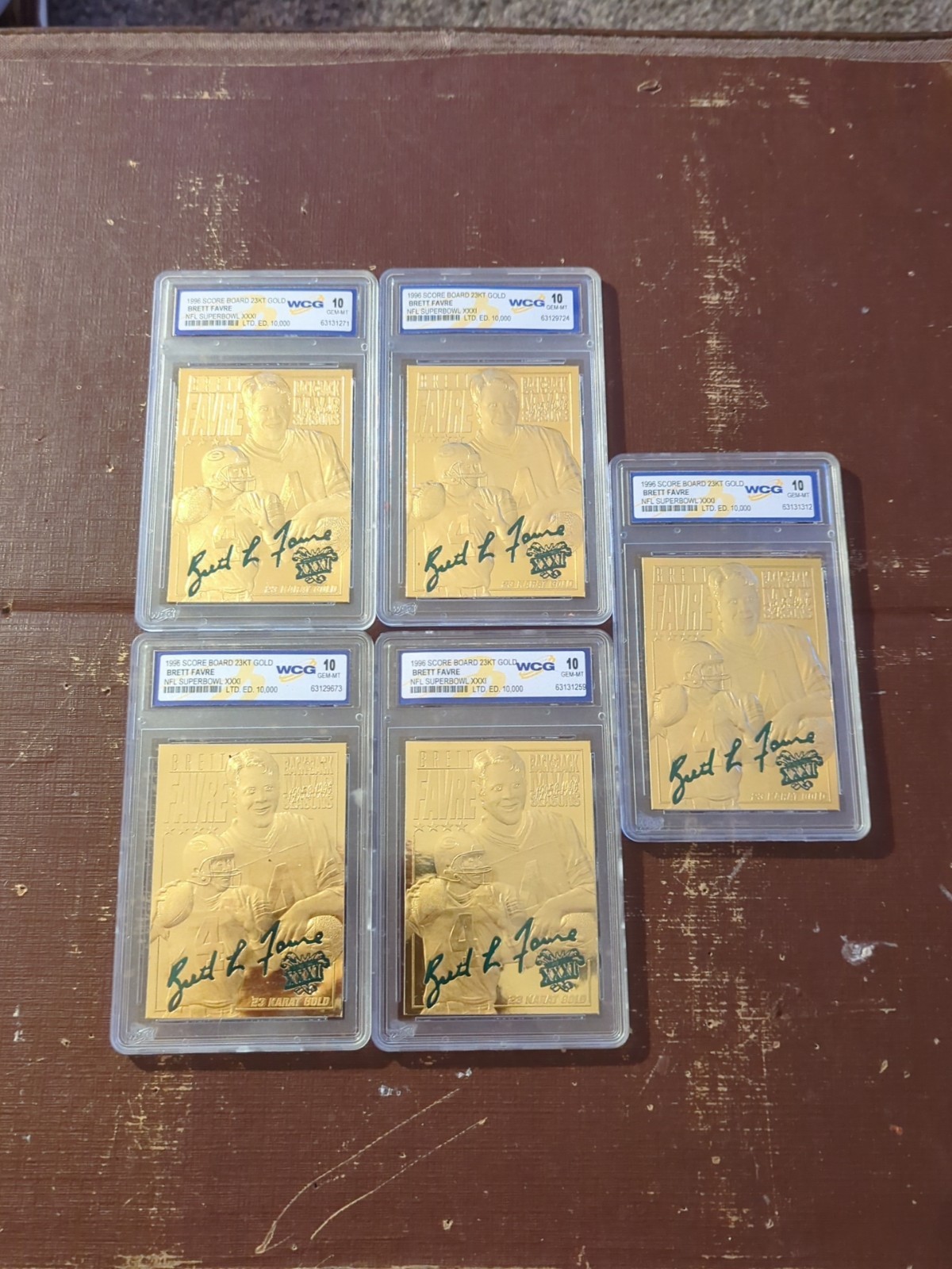 Five 1997 Score Board Brett Favre 23kt Gold Card 1 Of 10000 Graded 10 Mint Gem Five 1997 Score Board Brett Favre 23kt Gold Card 1 Of 10000 Graded 10 Mint Gem