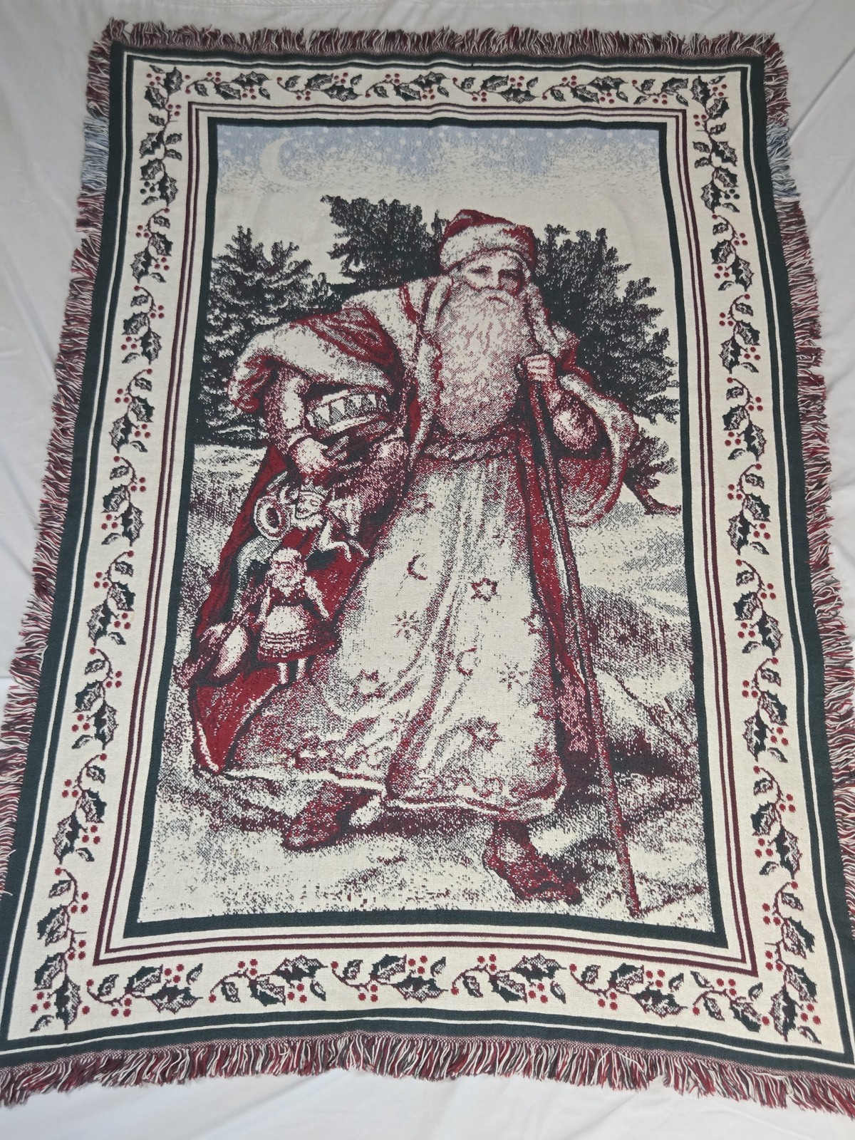 Vintage Christmas Santa Claus Tapestry Throw Blanket Reversible Holiday Decor